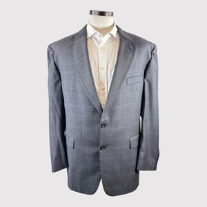 Burberry Mens Blazer Windowpane Gray Two Button Wool Sports Coat Suit Jacket 46R
